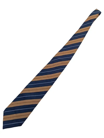 Hemley Krawatte Herren gestreift Blau Beige Wolle Seide 140cm klassisch