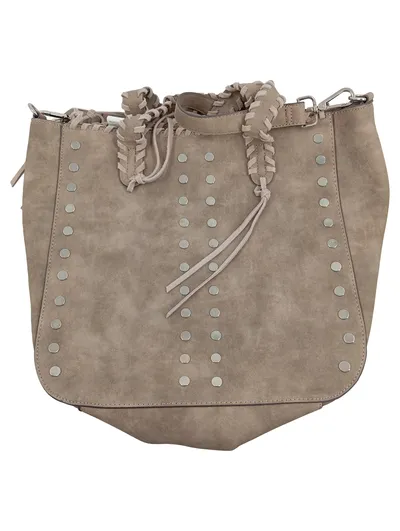 Steve Madden Damen Beuteltasche Grau Leder Nieten Wildleder Tasche