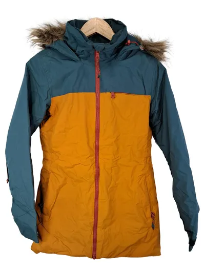 Burton Damen Skijacke XXS Orange Petrol Kapuze Fellbesatz Snowboardjacke
