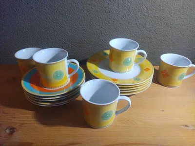 MF Design Kaffeeservice 18-teilig Gelb Retro Porzellan 6 Tassen Untertassen
