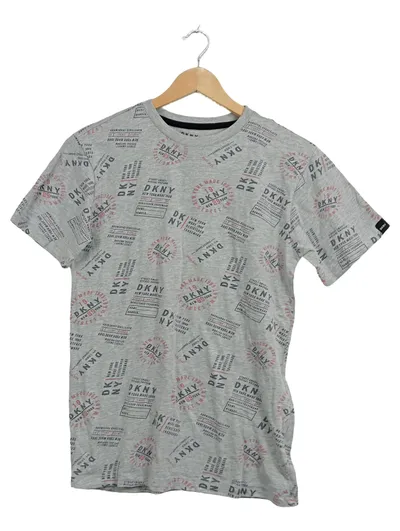 DKNY Herren T-Shirt Grau Allover Logo Print Streetwear Gr. XL