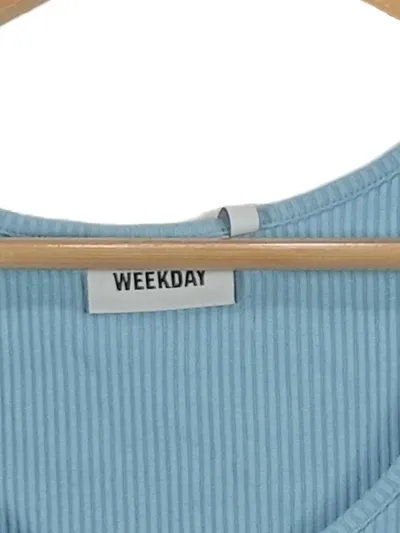 Weekday Damen Ripp-Crop-Top Hellblau Gr. S Ärmellos Basic