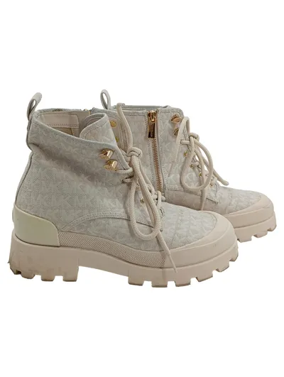 Michael Kors Damen Stiefel Combat Boot Plateau Gr. 39 Beige Logo-Print