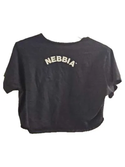Nebbia Damen Crop Top Shirt Schwarz Gr. L Sportlich 100% Baumwolle