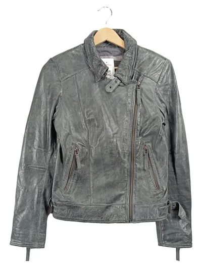 YAYA Damen Lederjacke Bikerjacke Grau Gr. 36 S Urban Vintage