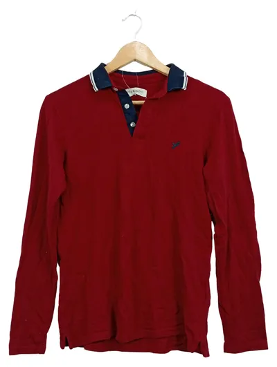 Pier One Langarm Poloshirt Herren Gr. XS Rot Baumwolle Casual