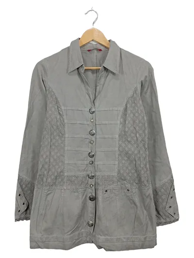 Body Needs Damen Trachtenjacke Gr. 36 Grau Baumwolle Stickerei Vintage