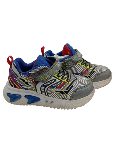 Geox Kinder Sneaker Jungen Klettverschluss Leuchtschuhe Grau Blau Gr. 25