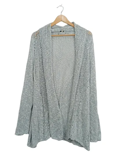 Peckott Damen Strickjacke Cardigan Gr. XL Türkis Meliert Lochmuster
