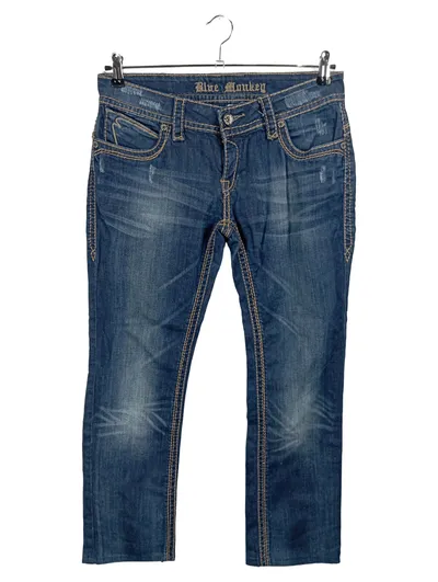 Blue Monkey Damen Bootcut Jeans Blau Distressed Gr. M W29 38
