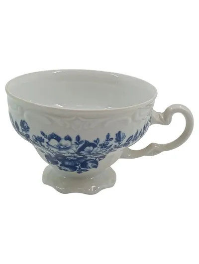 Weimar Porzellan Teetasse Blumenmuster Blau Weiß Klassisch 200ml