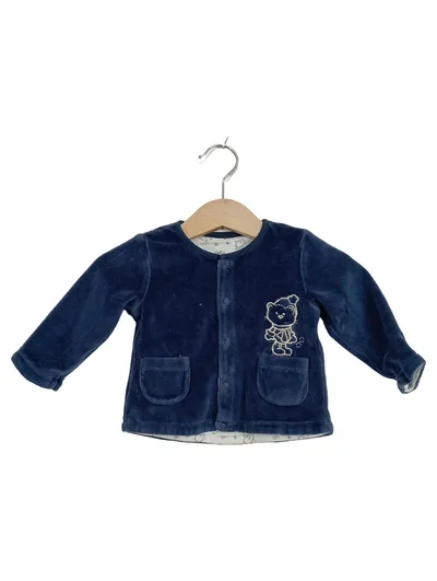 Kanz Baby Nicki Jacke Gr. 56 Blau Baumwolle Teddybär Stickerei