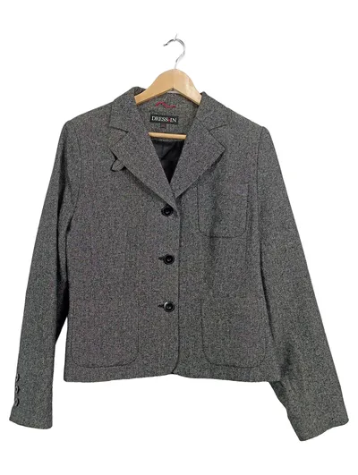 Dress In Damen Blazer Gr. 44 Grau Meliert Wolle Business Jacke