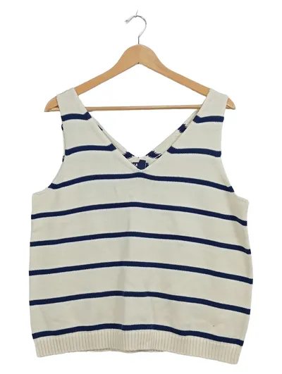 Lands' End Damen Pullunder Stricktop Streifen Maritim Gr. L Weiß Blau