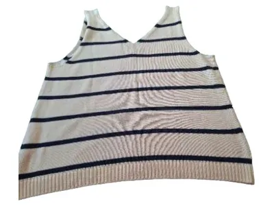 Lands' End Damen Pullunder Stricktop Streifen Maritim Gr. L Weiß Blau