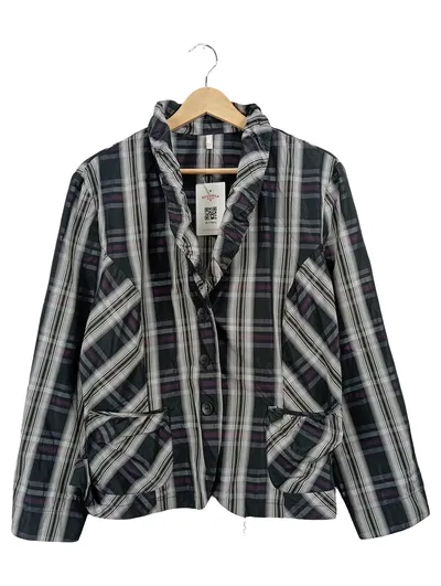 Steilmann Damen Blazer Sakko kariert Gr. 46 Schwarz Grau Rüschen