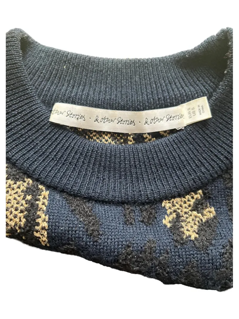 & Other Stories Pullover Leo-Muster Damen Gr. S Blau Strick 2