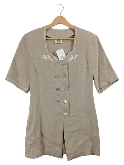 Gössl Damen Trachtenbluse Kurzarm Leinen Stickerei Beige Gr. 40