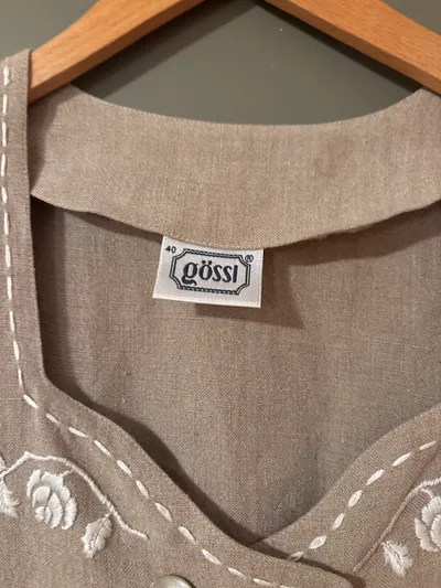 Gössl Damen Trachtenbluse Kurzarm Leinen Stickerei Beige Gr. 40