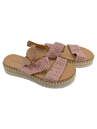 ONIYIGO Damen Sandalen Rosa Gr. 39 Geflochten Nieten Espadrilles
