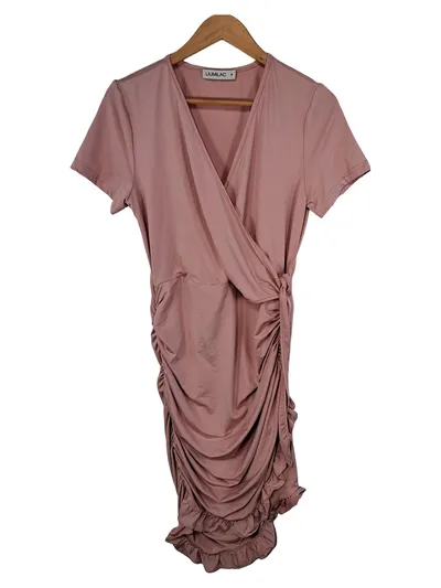 LIUMILAC Damen Wickelkleid Rosa Gr. 38 M Raffung Rüschen Freizeitkleid