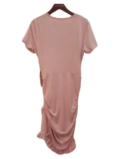 LIUMILAC Damen Wickelkleid Rosa Gr. 38 M Raffung Rüschen Freizeitkleid