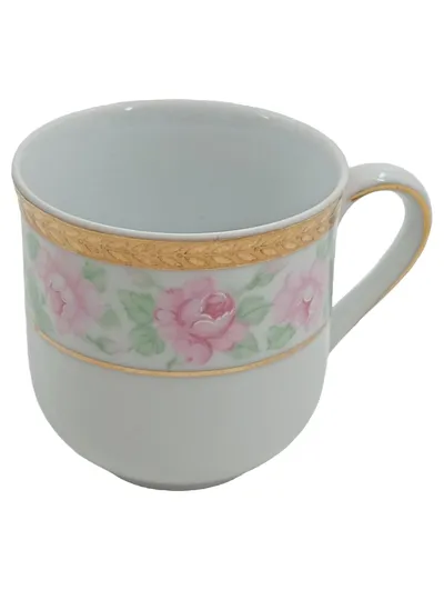 Burg Lindau Tasse Rosenmuster Feines Porzellan Goldrand Weiß Rosa