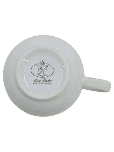 Burg Lindau Tasse Rosenmuster Feines Porzellan Goldrand Weiß Rosa