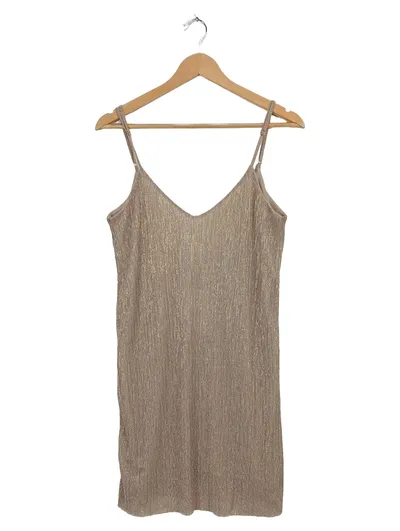 Pull&Bear Damen Cocktailkleid Trägerkleid Gold Metallic Glitzer Gr. S