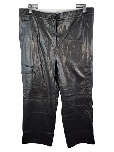 SAMOON Kunstleder Cargohose Damen Gr. 48 Schwarz Cargo Hose PU