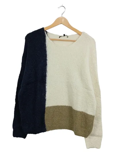 someday Pullover Damen Gr. 38 M Mohair Colorblock Schwarz Beige Oliv