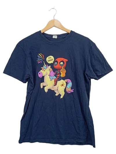 Gildan T-Shirt Deadpool Einhorn Print Herren Gr. L Navy Blau Comic