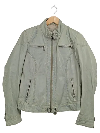 Tamaris Damen Lederjacke Gr. 38 M Grün Vintage Bikerjacke