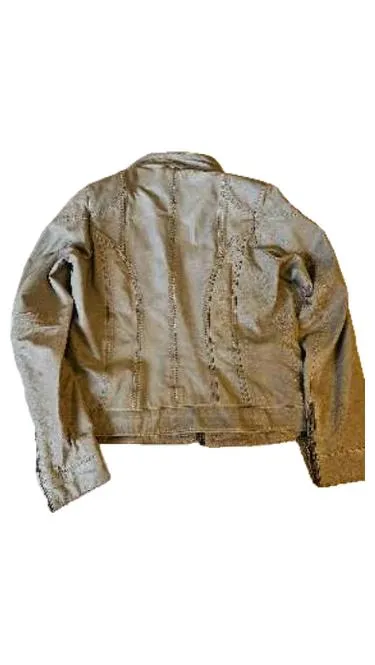 Tamaris Damen Lederjacke Gr. 38 M Grün Vintage Bikerjacke