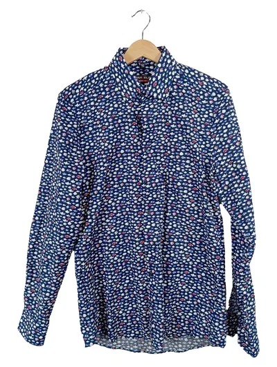 MARVELIS Body Fit Hemd Herren Gr. 39 Blau Fischmuster Baumwolle