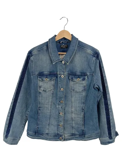 Via Appia Due Damen Jeansjacke Gr. 42 Blau Glitzer-Streifen