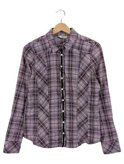 Anne L. Women Damen Bluse Gr. 38 M Lila Kariert Langarm
