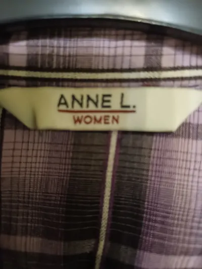 Anne L. Women Damen Bluse Gr. 38 M Lila Kariert Langarm