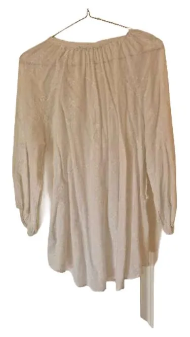 Tom Tailor Damen Bluse Tunika Gr. 40 Weiß Stickerei Bohemian Baumwolle