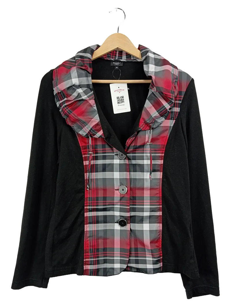 Bexleys Woman Damen Jacke kariert Gr. 36 schwarz rot leicht 1