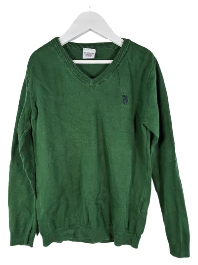 U.S. Polo Assn. Pullover Kinder Gr. 146 Grün V-Ausschnitt Langarm Strickpullover