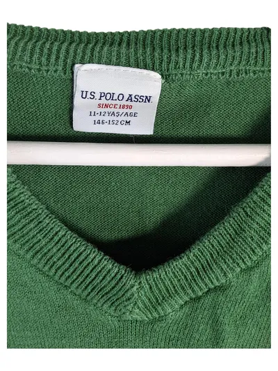 U.S. Polo Assn. Pullover Kinder Gr. 146 Grün V-Ausschnitt Langarm Strickpullover