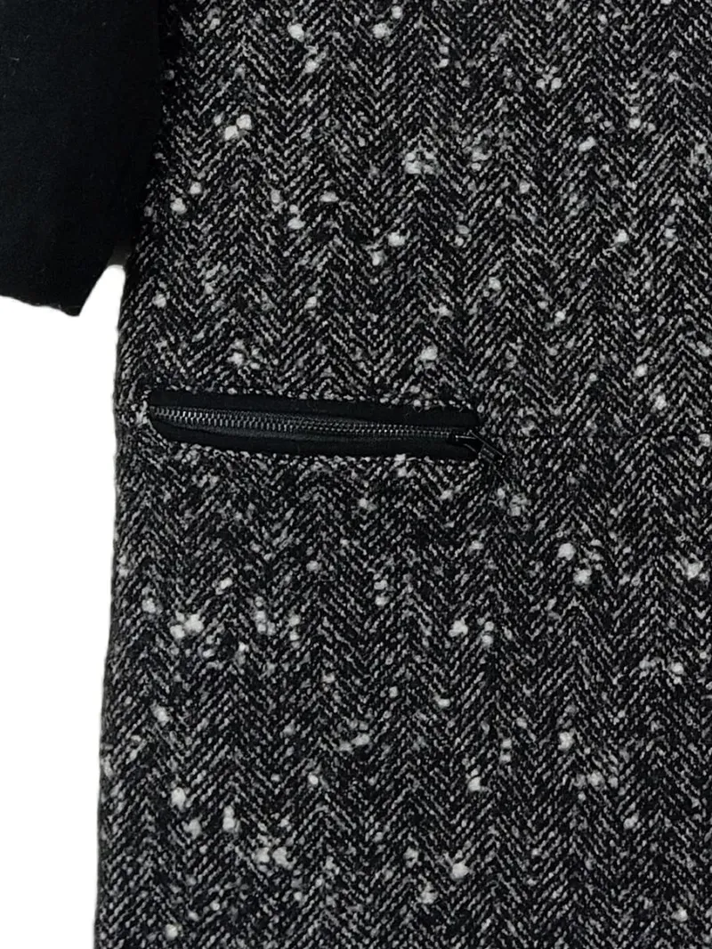 MANGO Damen Businesskleid Gr. S Tweed Fischgrät Grau 3/4-Arm Kleid 3