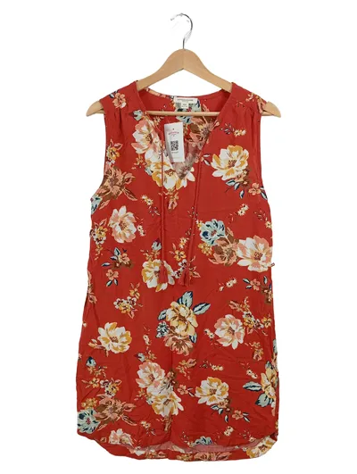 beachlunchlove Damen Sommerkleid Blumenmuster Rot Gr. M Ärmellos Boho Viskose