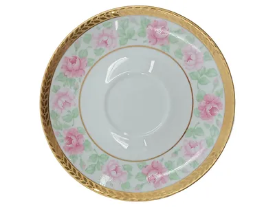 Burg Lindau Untertasse Porzellan Rosenmuster Goldrand 12cm Feines Porzellan