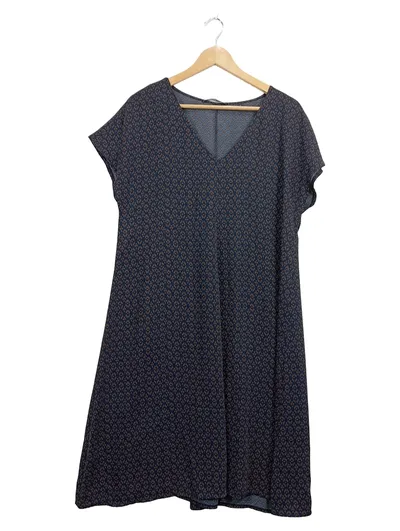 someday Damen Freizeitkleid Gr. 42 Blau Muster V-Ausschnitt Kurzarm Trapez