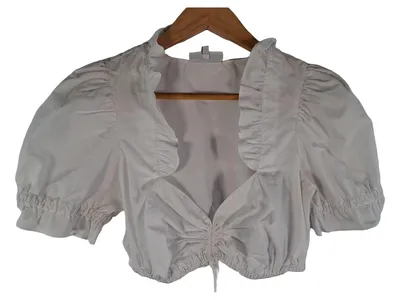 Edel Herz Dirndlbluse Crop Top Trachtenbluse Damen Gr. 36 Weiß