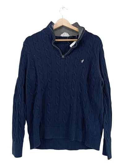 Pier One Herren Strickpullover Zopfmuster Reißverschluss Navy Blau Gr. XL