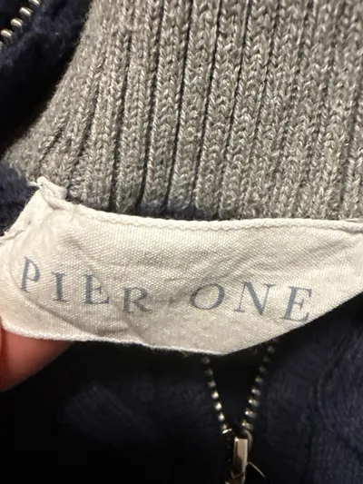 Pier One Herren Strickpullover Zopfmuster Reißverschluss Navy Blau Gr. XL