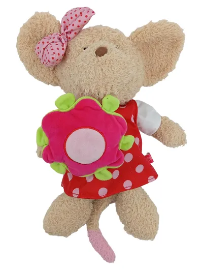 Lillebi Plüschtier Maus Mädchen Kuscheltier Beige Rot Kleid 33cm